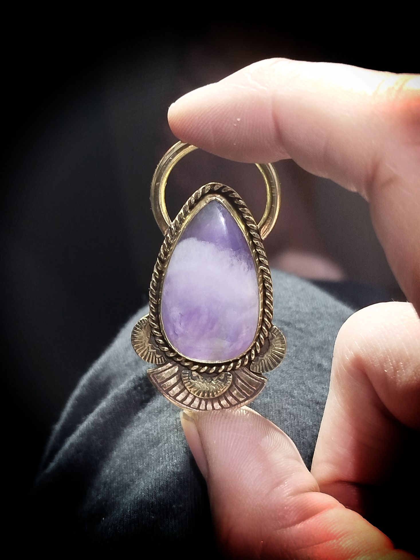 !! Réservé V. !! Collier laiton forgé goutte améthyste – Image 4
