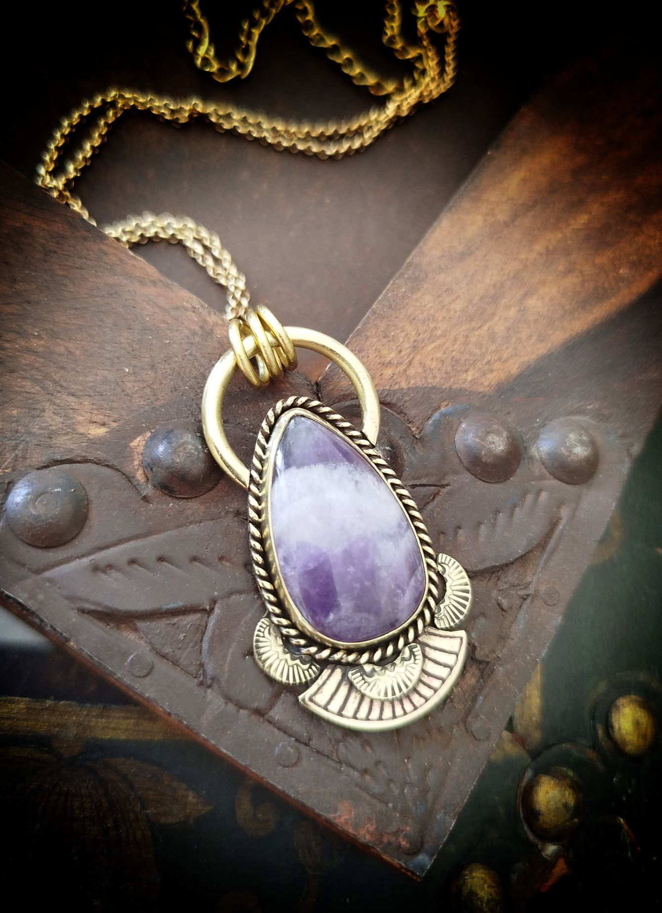!! Réservé V. !! Collier laiton forgé goutte améthyste – Image 6