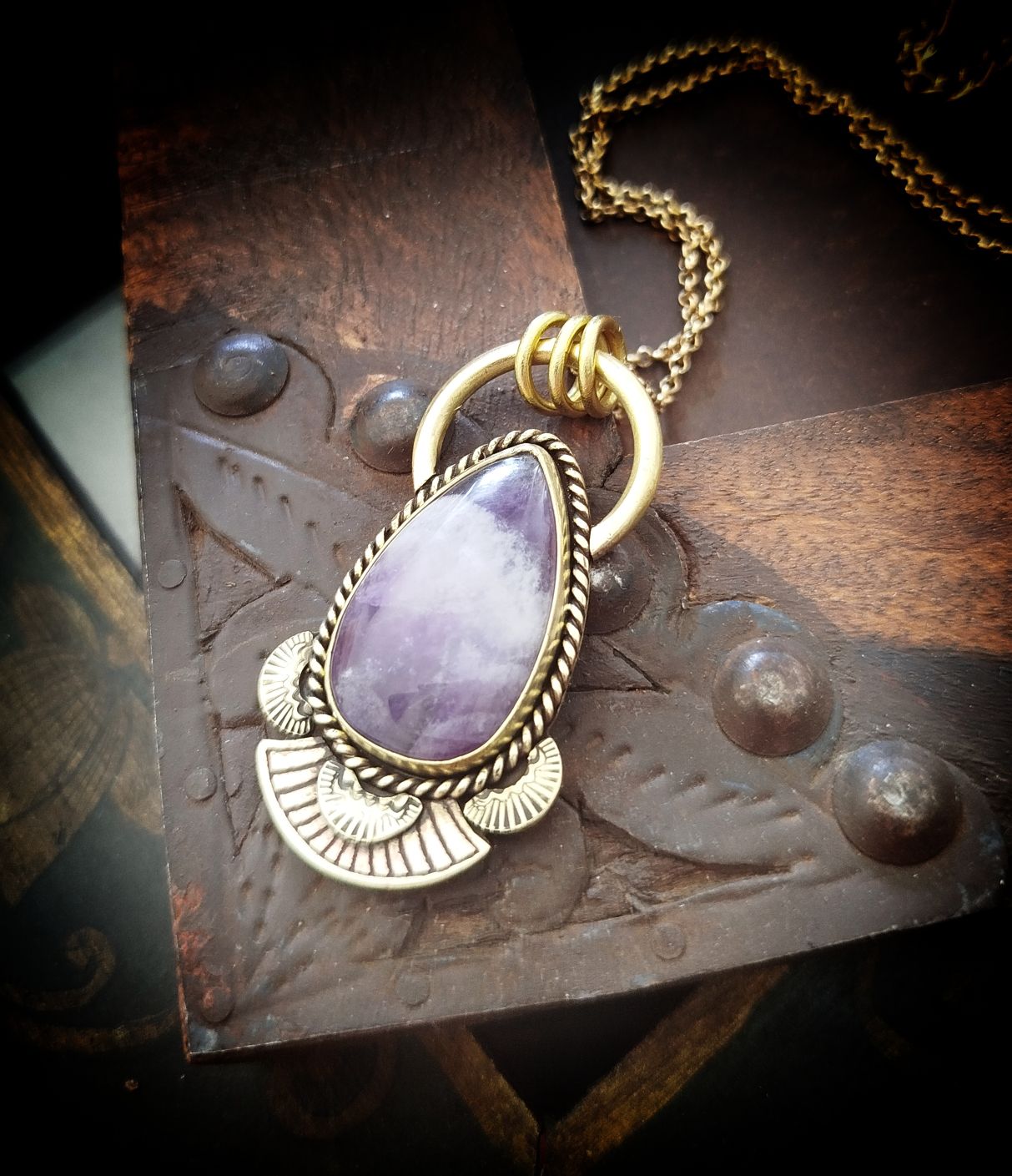 !! Réservé V. !! Collier laiton forgé goutte améthyste – Image 2